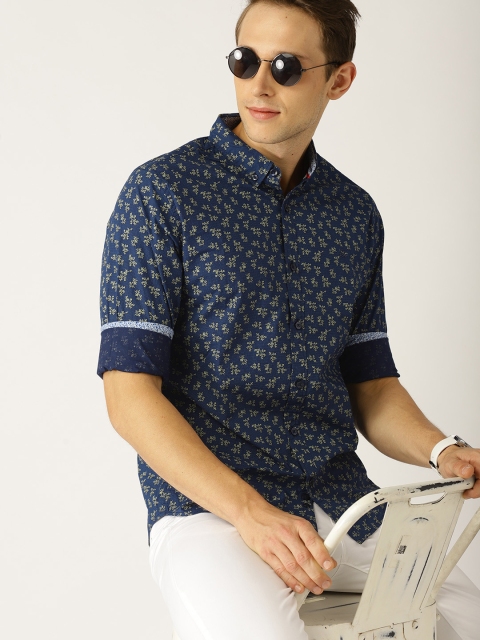 

United Colors of Benetton Men Navy Blue & Green Slim Fit Printed Casual Shirt