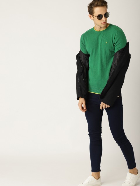 

United Colors of Benetton Men Green Solid Pullover