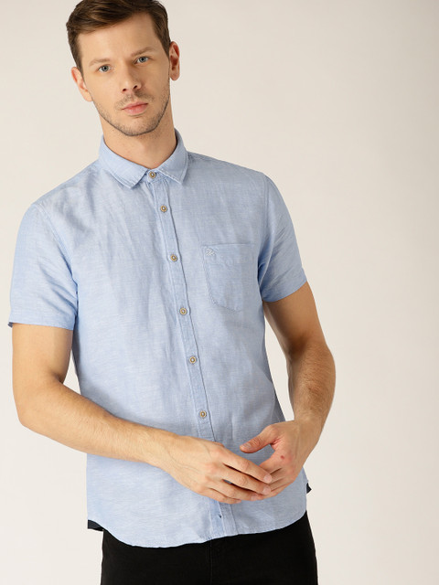 

United Colors of Benetton Men Blue Slim Fit Solid Casual Shirt