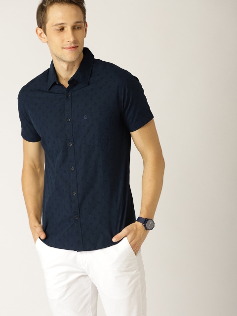 

United Colors of Benetton Men Navy Blue Slim Fit Self Design Casual Shirt