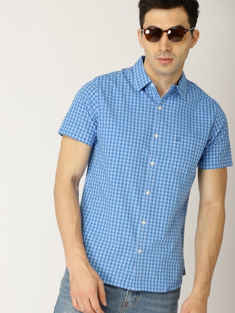 

United Colors of Benetton Men Blue Slim Fit Checked Casual Shirt