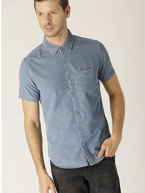 

United Colors of Benetton Men Blue Slim Fit Corduroy Casual Shirt