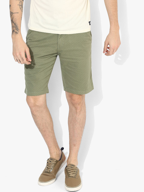 

United Colors of Benetton Men Olive Green Printed Slim Fit Chino Shorts