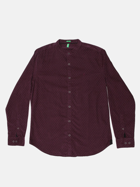 

United Colors of Benetton Men Burgundy Slim Fit Self Design Corduroy Casual Shirt