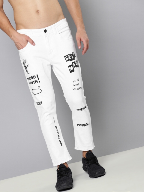 

Kook N Keech Men White Skinny Fit Mid-Rise Clean Look Stretchable Printed Cropped Jeans