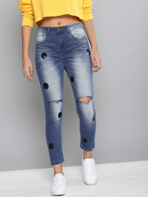 

Kook N Keech Women Blue Skinny Fit Mid-Rise Slash Knee Stretchable Cropped Jeans