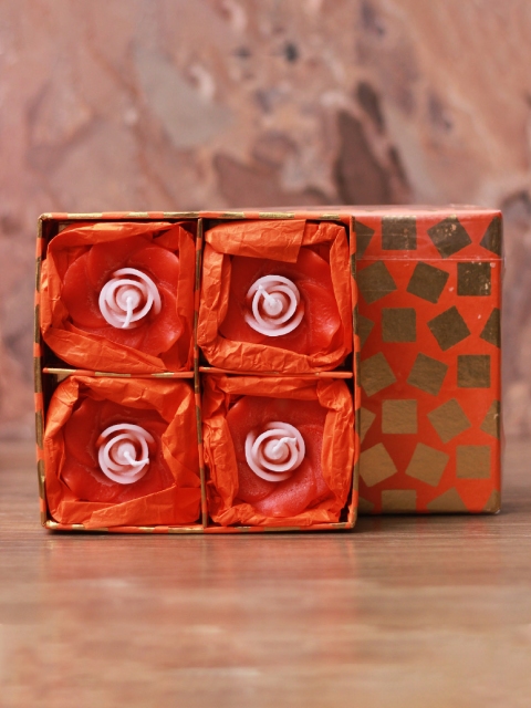 

Soulflower Lemongrass Aroma Pack of 4 Rose Shape Small Floating Candles, Red