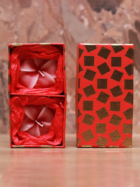

Soulflower Lemongrass Aroma Pack of 2 Rose Shape Medium Floating Candle, Red