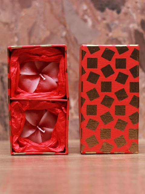 

Soulflower Rose Aroma Pack of 2 Hibiscus Shape Medium Floating Candle, Red