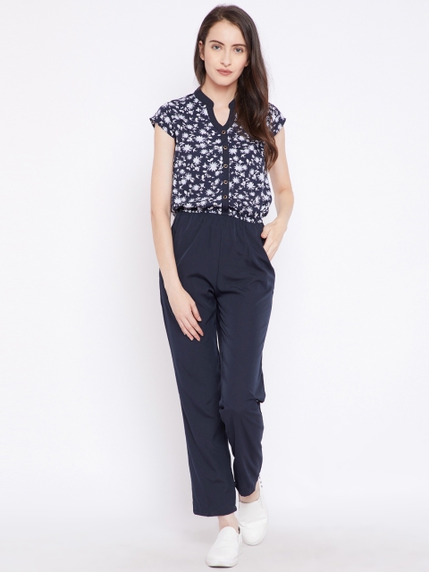 

Ruhaans Navy Blue & White Printed Basic Jumpsuit