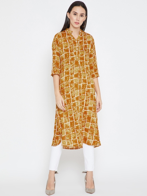 

Ruhaans Yellow & Brown Checked Tunic