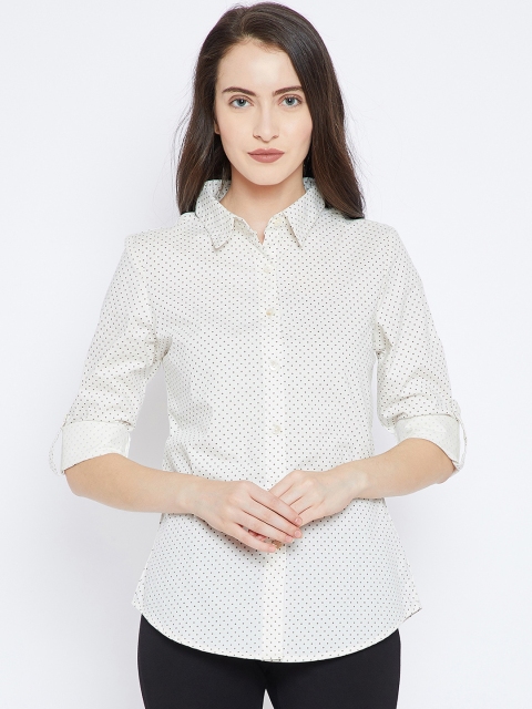 

Ruhaans Women Off-White Classic Regular Fit Printed Casual Shirt
