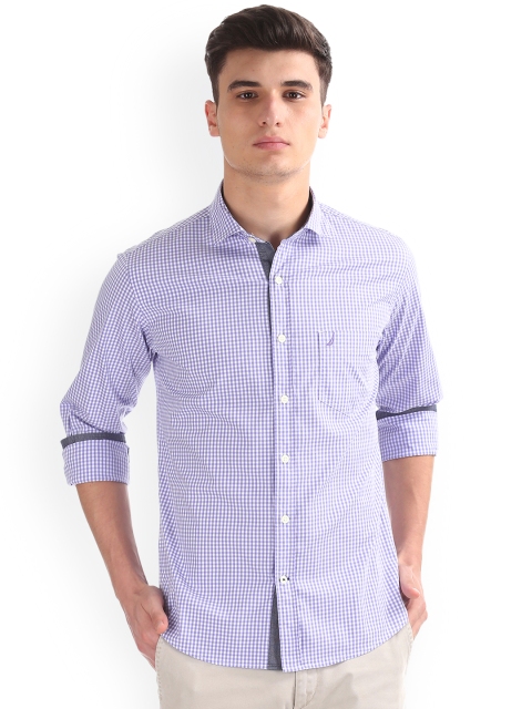 

Nautica Men Purple & Blue Slim Fit Checked Casual Shirt