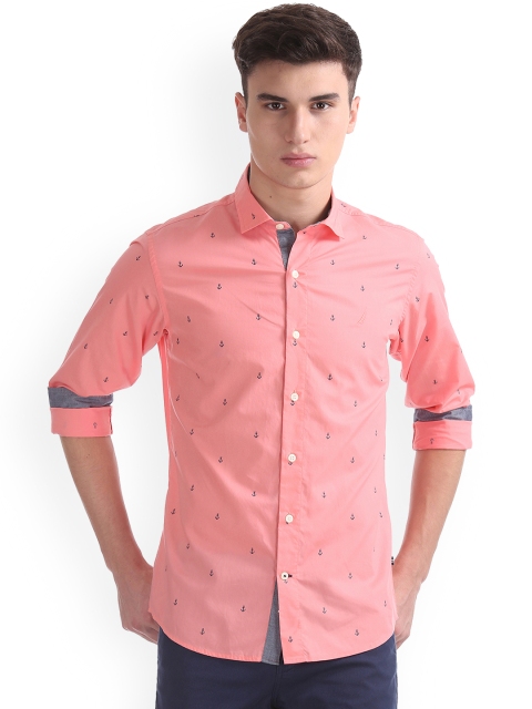 

Nautica Men Pink Slim Fit Printed Casual Shirt