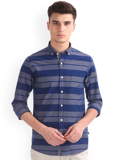 

Nautica Men Blue & White Slim Fit Striped Casual Shirt