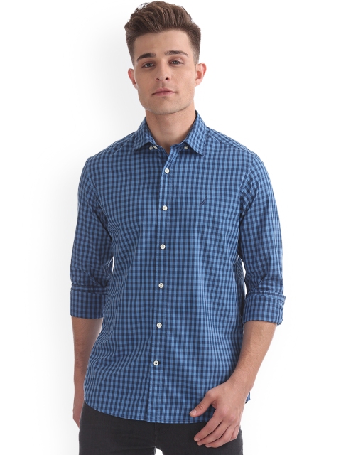 

Nautica Men Blue Regular Fit Checked Casual Shirt