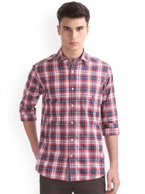 

Nautica Men Red & Blue Regular Fit Checked Casual Shirt