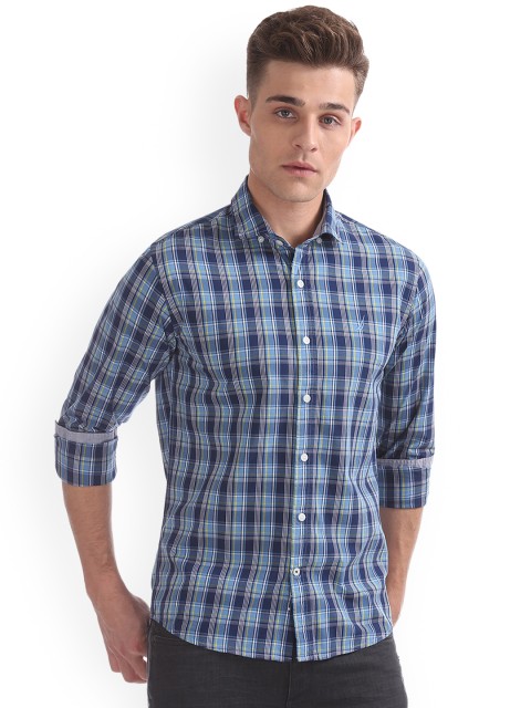 

Nautica Men Blue Slim Fit Checked Casual Shirt