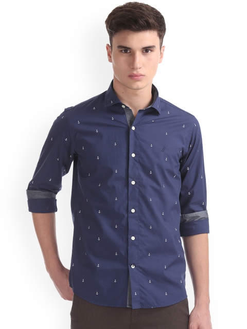 

Nautica Men Navy Blue Slim Fit Printed Casual Shirt
