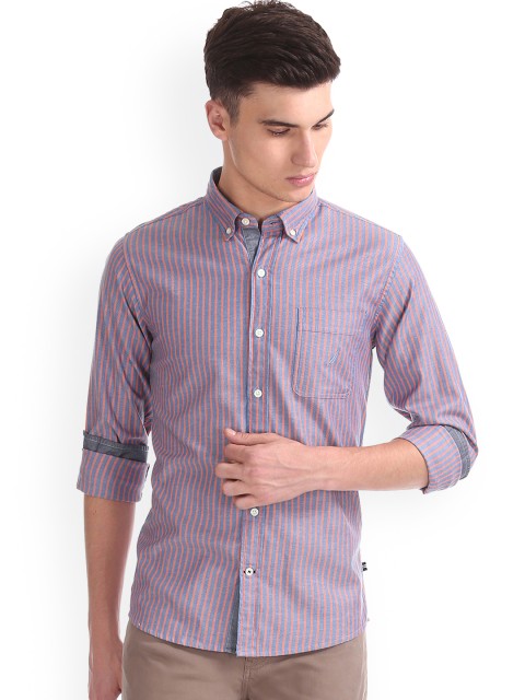 

Nautica Men Blue & Red Slim Fit Striped Casual Shirt