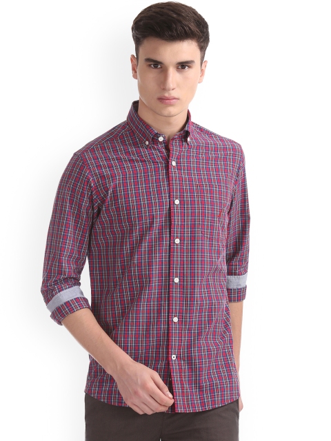 

Nautica Men Red & Blue Regular Fit Checked Casual Shirt