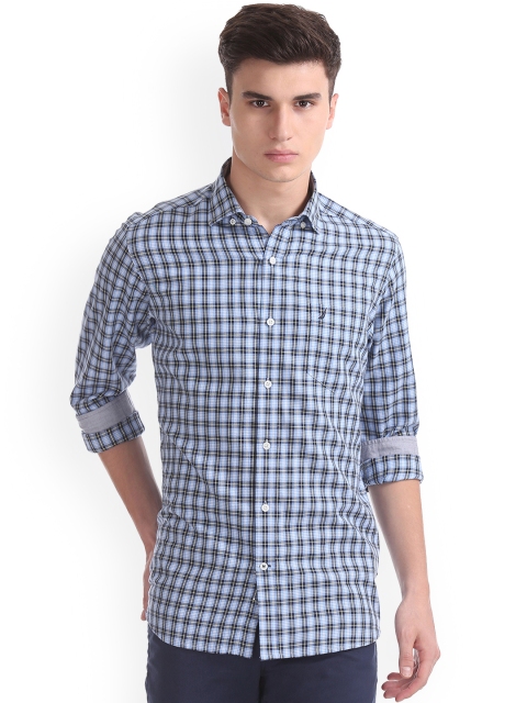 

Nautica Men Blue Long Sleeve Wear To Work Yarn Dyed Plaid Shirt