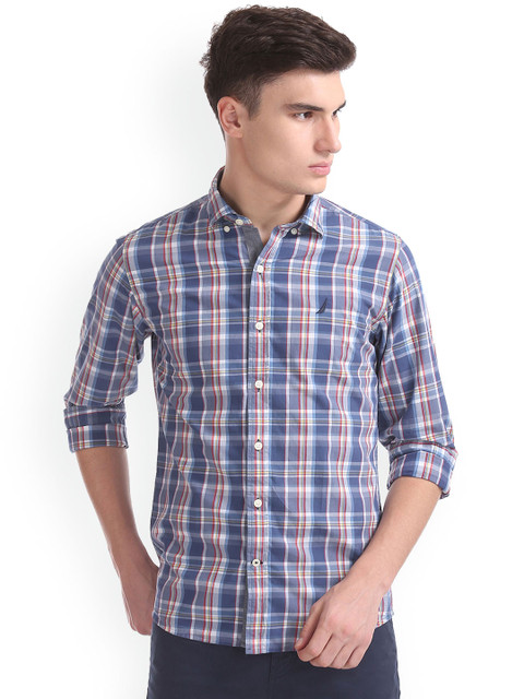 

Nautica Men Blue Long Sleeve Large Plaid Poplin Shirt