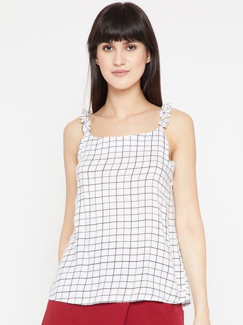 

Marie Claire Women Off-White Checked A-Line Top