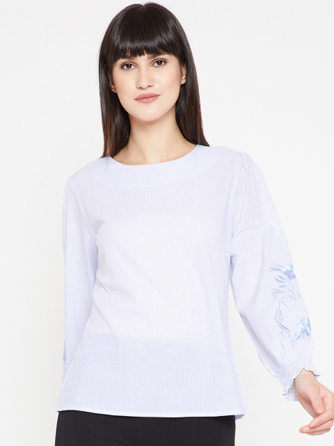 

Marie Claire Women White Striped Pure Cotton Top