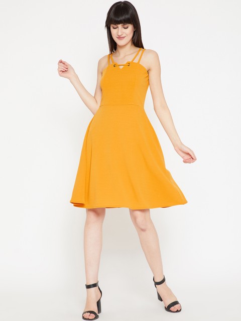 

Marie Claire Women Mustard Yellow Solid Fit and Flare Dress
