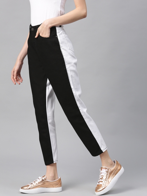

Kook N Keech Women Black & White Colourblocked Boyfriend Fit Mid-Rise Clean Look Jeans