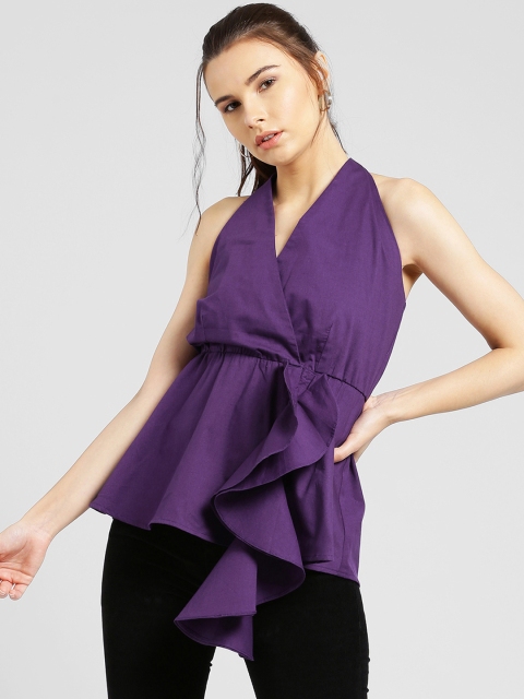 

MIWAY Women Purple Solid Wrap Top