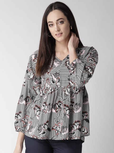 

MIWAY Women Black & White Printed Empire Top