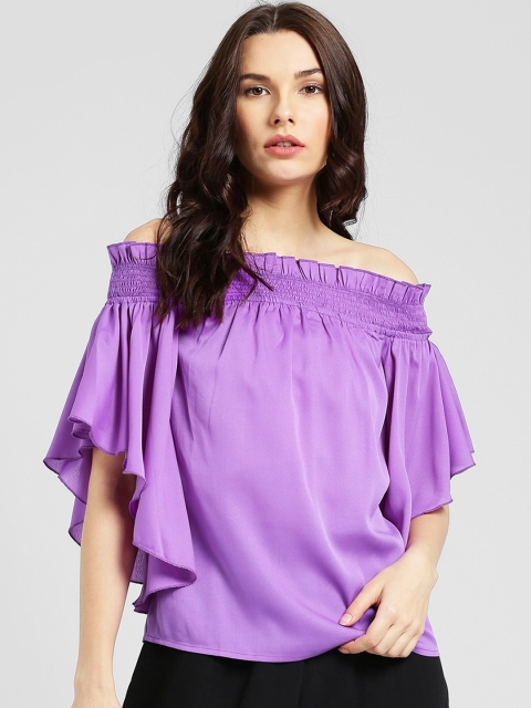 

MIWAY Women Purple Solid Bardot Top