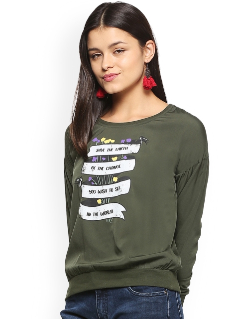 

People Women Olive Green Printed Top