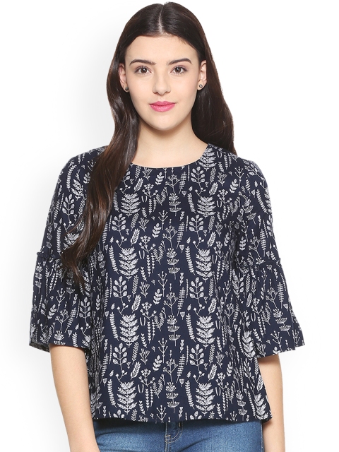 

People Women Navy Blue Printed A-Line Top