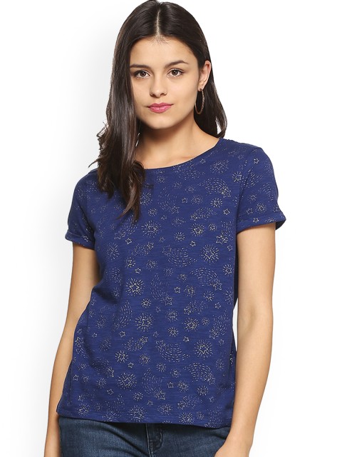 

People Women Blue Printed Top