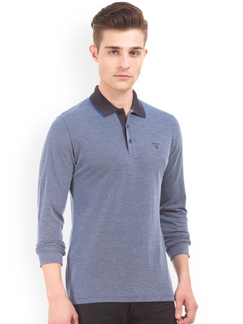 

GANT Men Blue Self Design Polo Collar T-shirt
