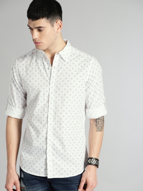 

Roadster Men White & Black Cotton Printed Casual Shirt