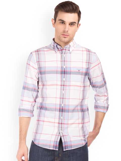 

GANT Men White & Pink Regular Fit Checked Casual Shirt