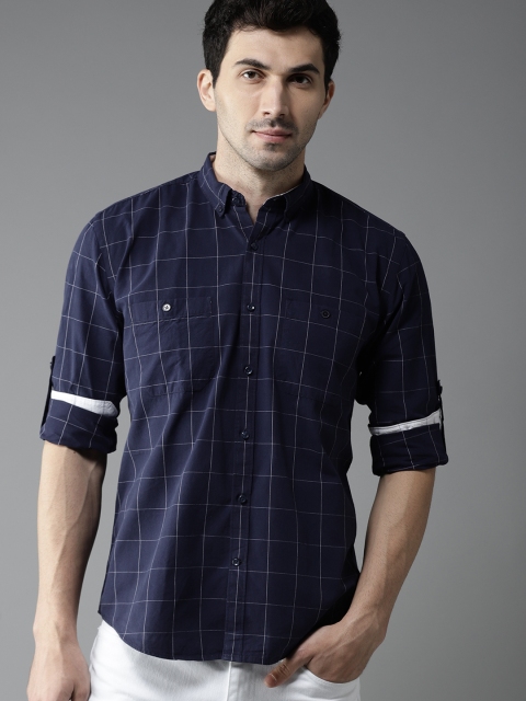 

DENNISON Men Navy Blue Comfort Slim Fit Checked Casual Shirt