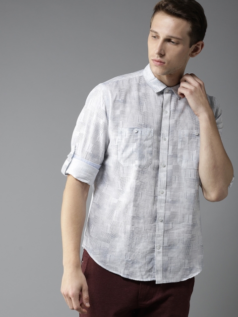 

DENNISON Men White & Blue Slim Fit Printed Casual Shirt