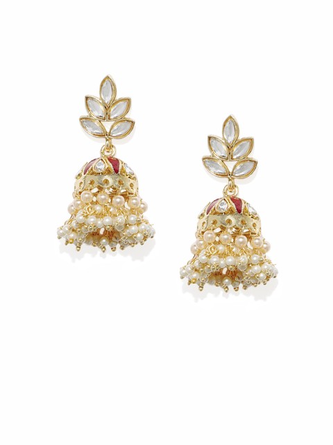 

Alamod Gold-Toned Gold-Plated & Antique Dome Shaped Kundan Jhumkas