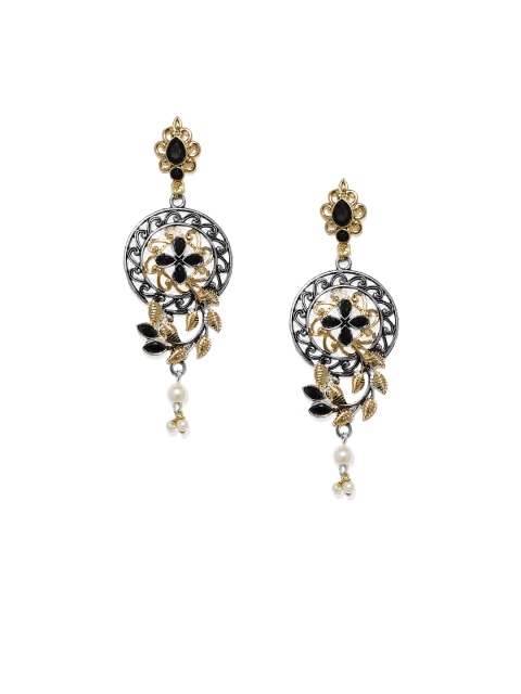 

Alamod Gunmetal-Toned & Black Rhodium Plated Circular Drop Earrings, Metallic