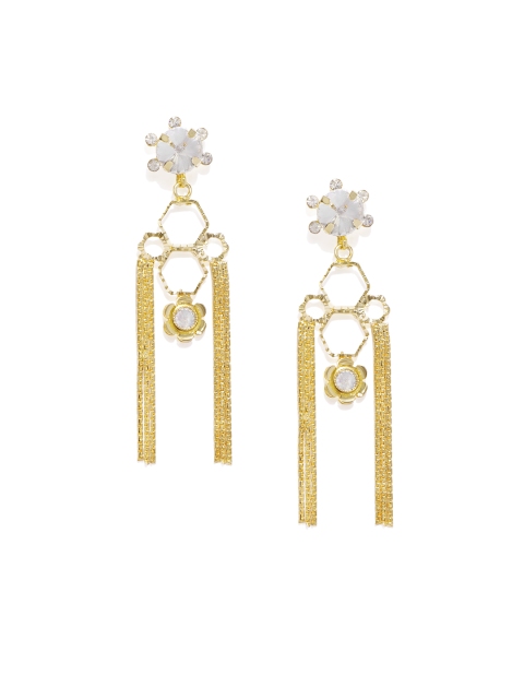 

Alamod Gold-Plated & White Contemporary Drop Earrings