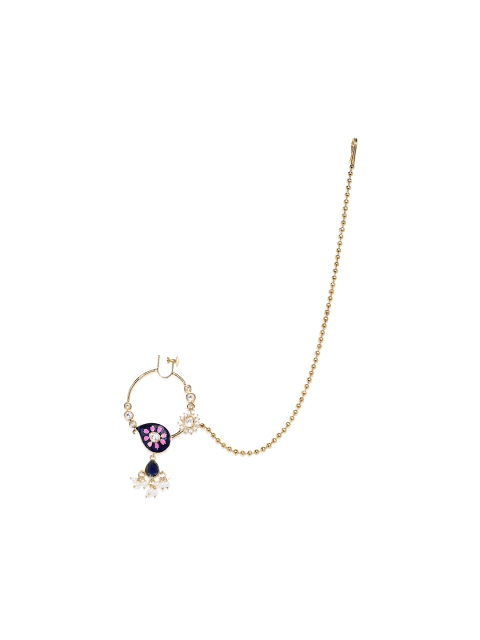 

Alamod Navy blue & Pink Gold-Plated Meenakari Screw Back Nose Ring