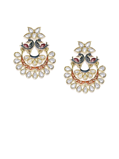 

Alamod Gold-Plated & Red Kudan Studded Classic Drop Earrings