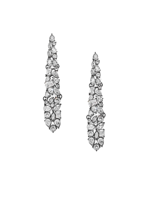 

Alamod Gunmetal-Toned & White Contemporary Drop Earrings, Metallic
