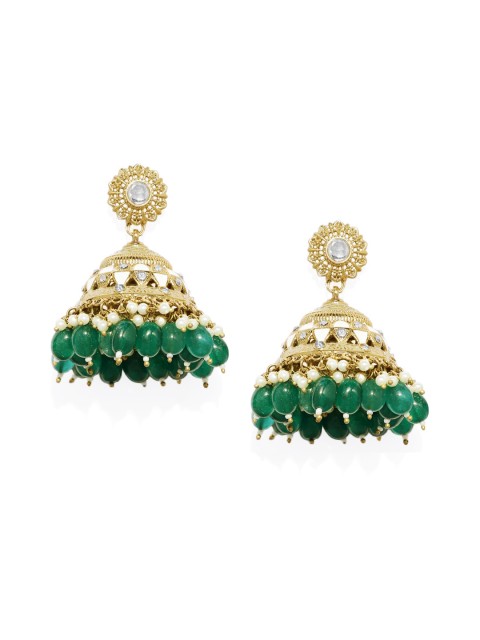 

Alamod Green Gold-Plated Antique Dome Shaped Jhumkas
