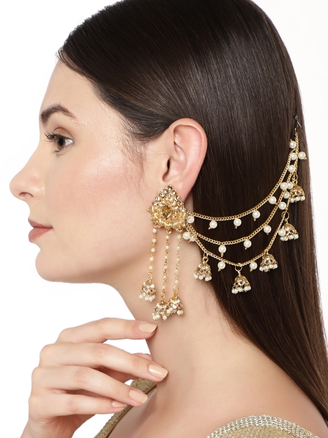 

Alamod Gold-Plated & Cream-Coloured Classic Jhumkas